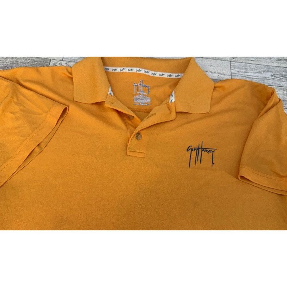 Men's AFTCO Guy Harvey Mens Performance Fishing Polo Yellow Orange Shirt Size XL